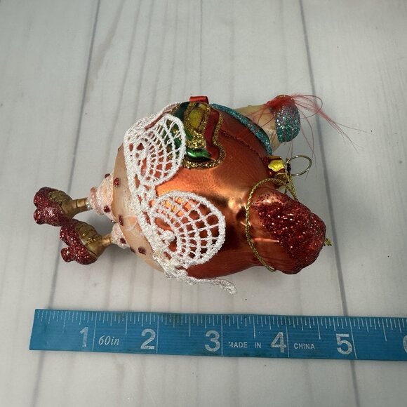 Chicken Hen Red Heels Kitschy Glass Christmas Tree Ornament 5" - Picture 16 of 16
